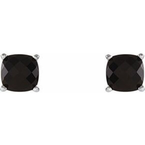 14K White 6x6 mm Cushion Natural Black Onyx Earrings
